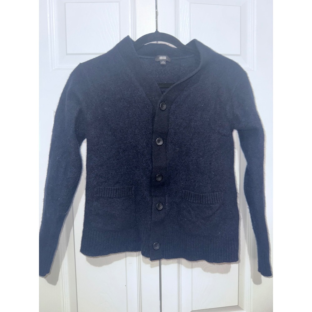 UNIQLO Navy Blue Shawl‎ Collar Cardigan Sweater Kids Size S 100% Wool